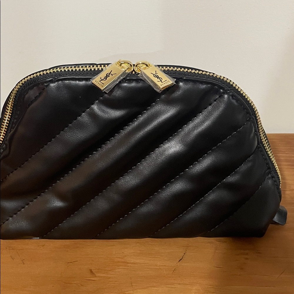 🎉 Yves Saint Laurent Black Quilted Cosmetic Case with Gold Zipper